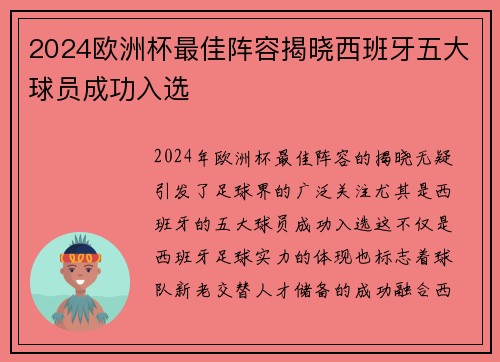 2024欧洲杯最佳阵容揭晓西班牙五大球员成功入选